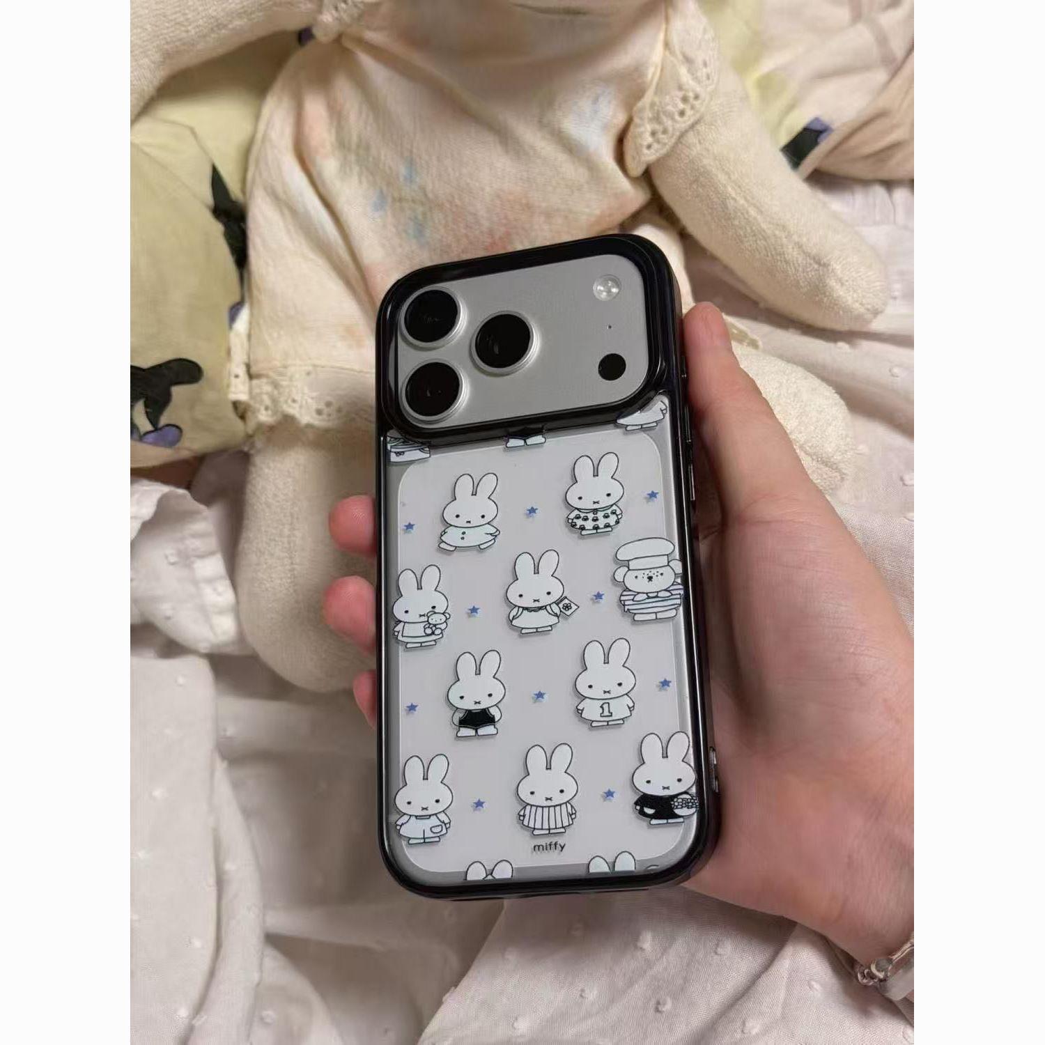 

Blue Star Miffy Rabbit Phone Case for iPhone 17 Pro Max/16 Pro/15, Black Border, Cute Design iPhone 17 Pro Max