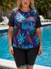 Colorful Plus Size Women's Sun Protection Two-Piece Swimsuit with Coconut Print