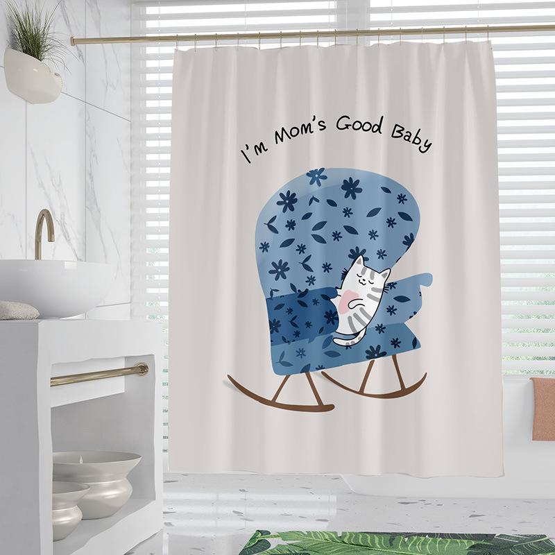 Chat Nordique Fleurs lavable Résistant à la saleté Rideau de douche Pommeau de douche étanche Polyester Rideau de bain Pour décoration intérieure