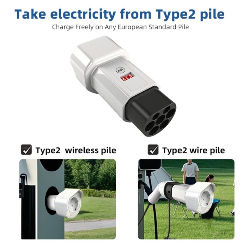 Adattatore di ricarica per veicoli elettrici da Tipo 2 a UK con display di tensione e pulsante di spegnimento per scooter elettrici e protezione migliorata