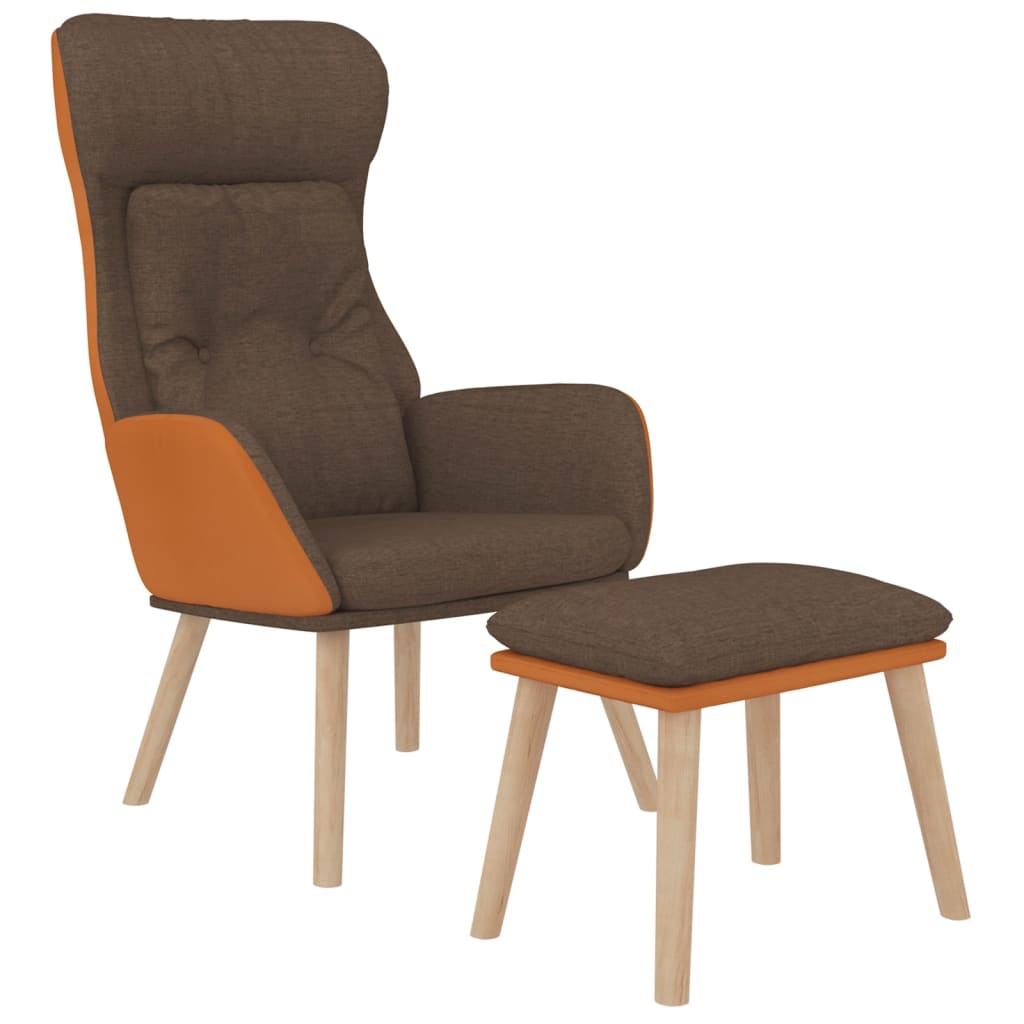 Recliner Chair with Ottoman Brown Faux Leather & Fabric
