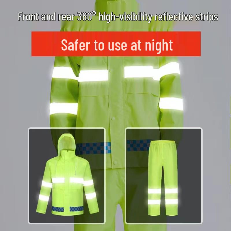 Reflective Split Raincoat Suit for Traffic and Sanitation Workers
