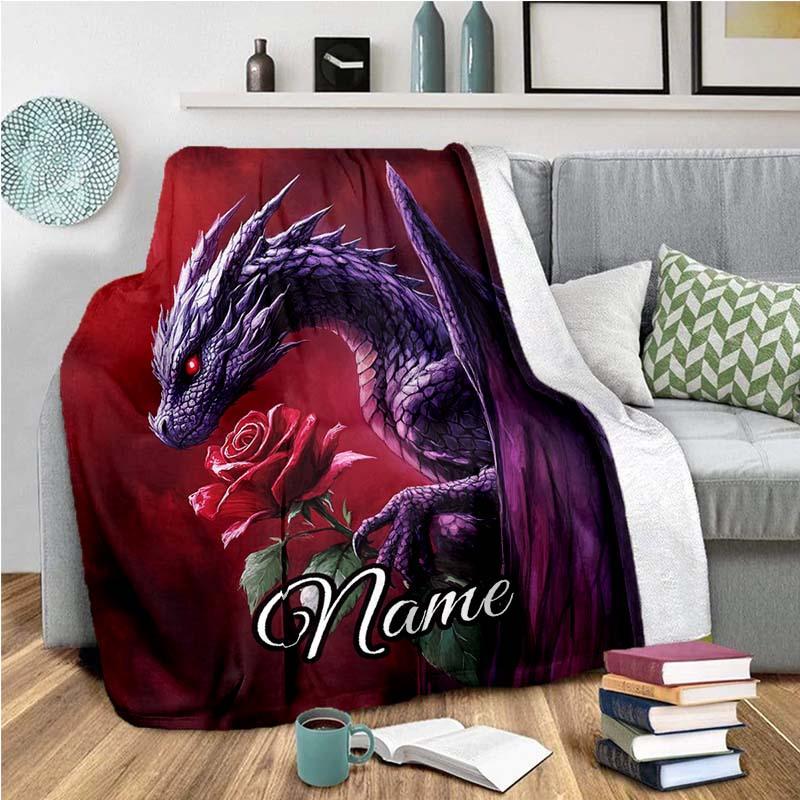 Purple Dragon Flower Customize Your Name Blanket Used For Chair Office Sofa Bed Camping Soft And Warm Giving Friends And Relatives Birthday Graduation