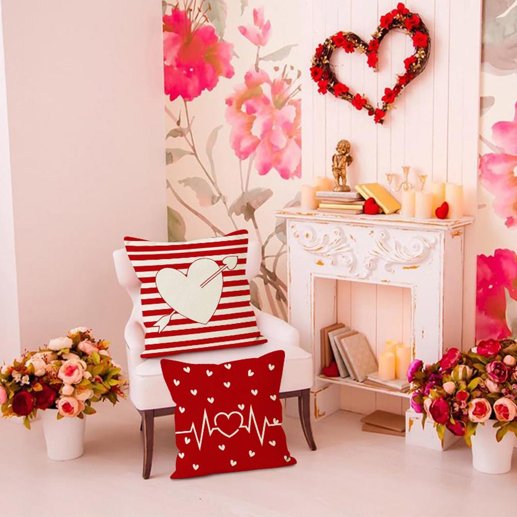 Valentine's Day Couple Love Sofa Pillow Cover Home Decoration Pillow Cover Linen Printed Cushion Cover