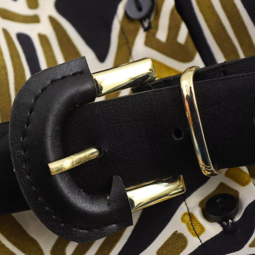 Vestido Midi Estampado con Cinturón y Cuello en V Europeo y Americano para Mujer Primavera 2025