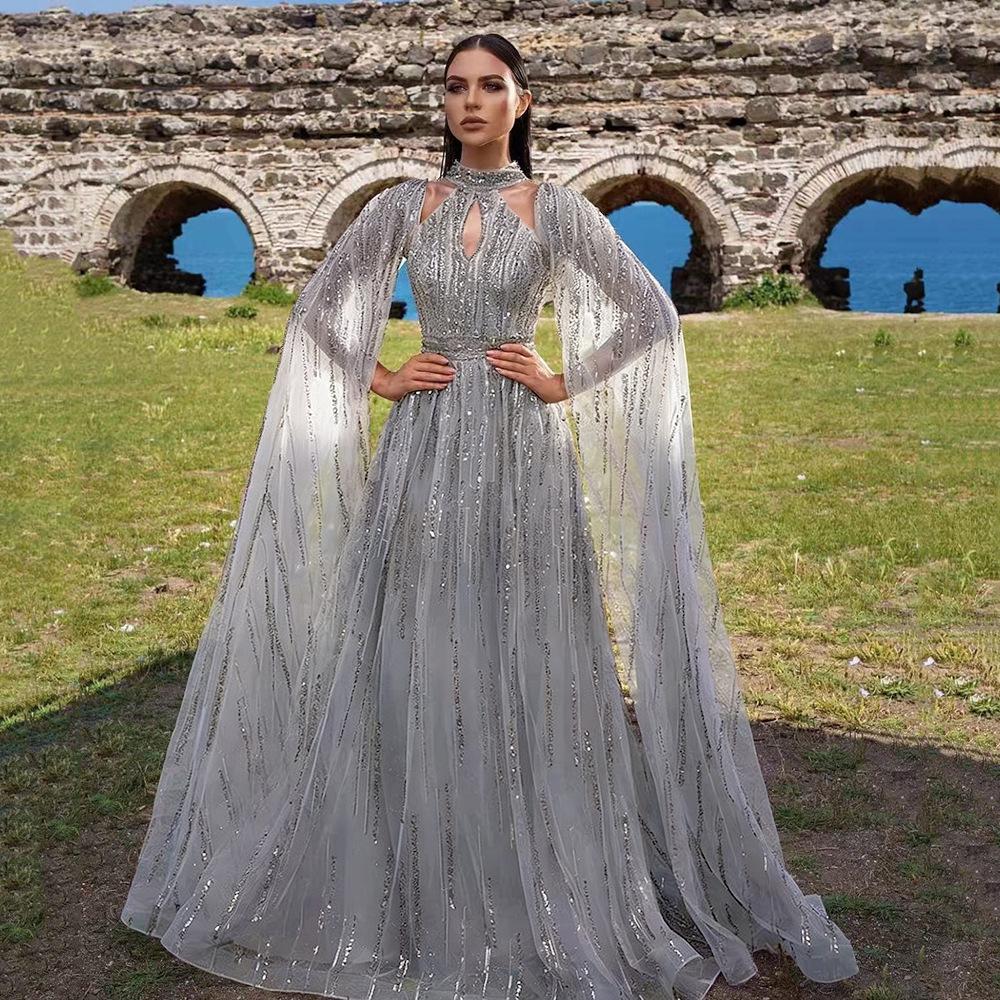 2025 New Spring and Summer European and American Women's Clothing Temperament Mesh Dress Dress Fringed Sequined Evening Dress Dress