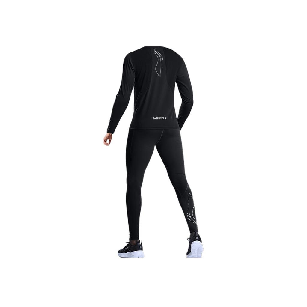 Li-Ning Solid Color High Elasticity Shaping Round Neck Long Sleeve Tight Sweat-Wicking High Waist Leggings Fitness Set Men Activewear AUDU097-AULU097