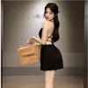 Elegant Petite Backless Halter V-Neck Little Black Dress - Hepburn Style