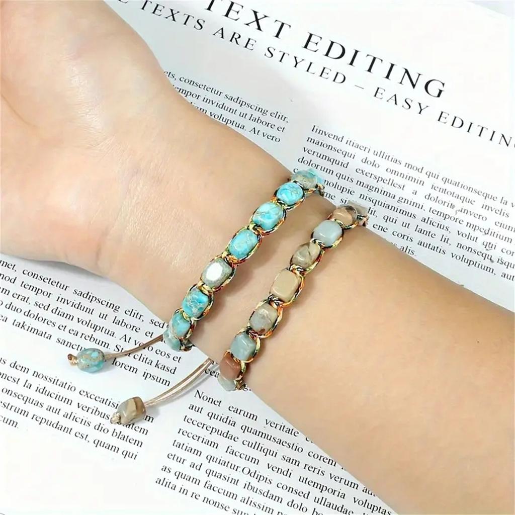 Bohemian Imperial Stone Beaded Bracelet Handmade Braided String Bangles Friendship Zircon Gift Vintage Design Strand Bracelets