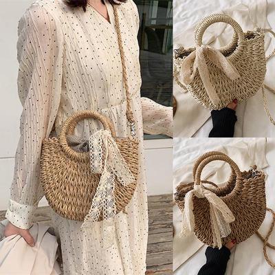 Напівкругла ротангова плетена солом’яна сумка ручної роботи. Літні жіночі сумочки з верхньою ручкою. Сумки для дівчат Пляжна сумочка для весни. Богемна сумка для пікніка.