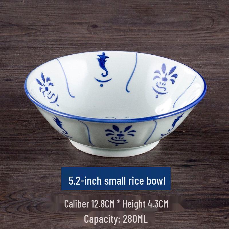 Vintage Ceramic Blue & White Bamboo Flower Bowl - Rustic Farmhouse Tableware, Ideal for Rice & Noodles