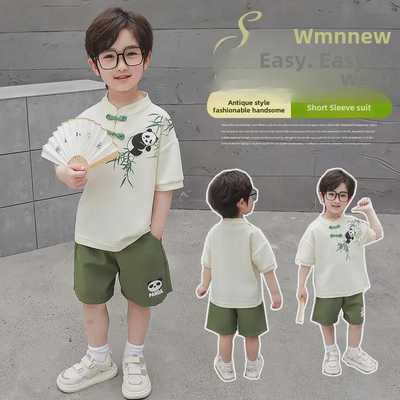 2024 Kids' Chinese-Style Summer Suit - Super Cute Two-Piece Hanfu for Boys