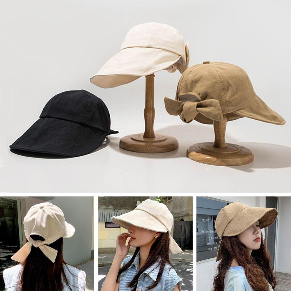 Travel Women Girl Anti-UV Soft Big Wide Brim Bows Bucket Hat Baseball Cap Sun Visor Hats Sun Hat