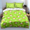 Cartoon Cats and Flowers On Green Background Print Bedding Set 1 Duvet Cover 2 Pillowcases for Adult and Children Luxury Gift