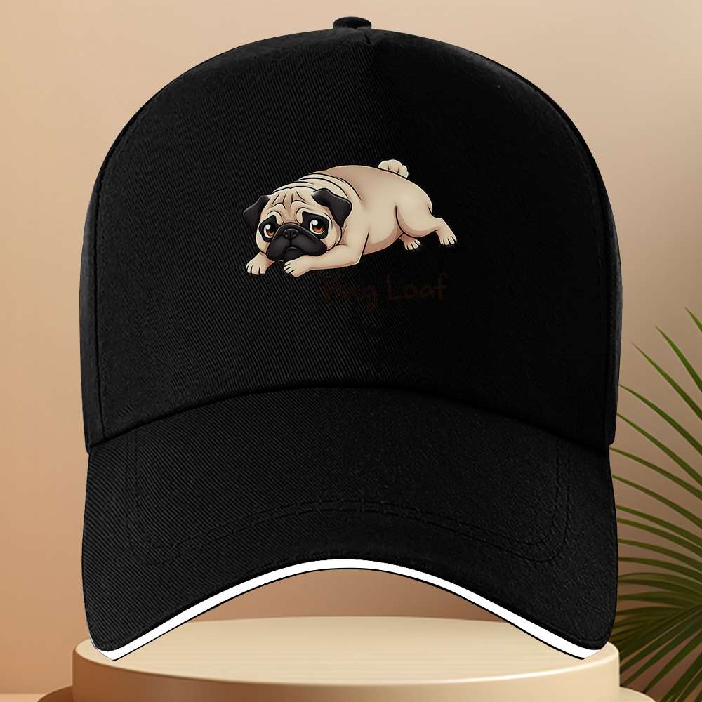 Pug Loaf Cartoon Dog Baseball Cap Polyester Adjustable Casual Sports Headwear Unisex