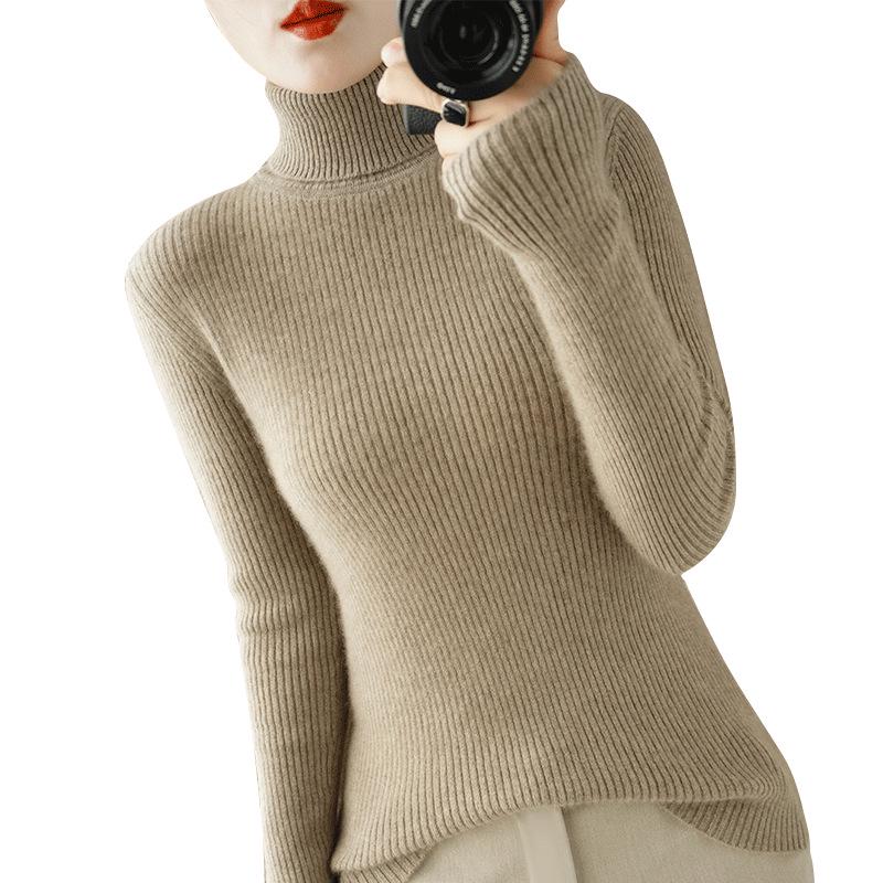 Damen Pullover mit hohem Kragen aus Wollstrick: Schmale Passform, Langarm, Verdickte Basisschicht, Perfekt für Herbst und Winter 2023.