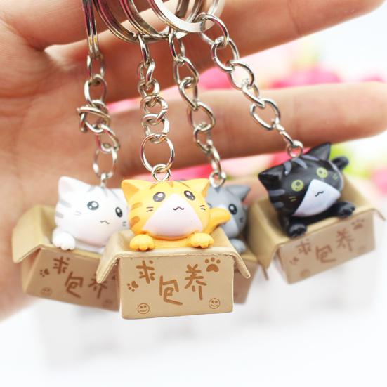 Llavero con colgante de caja de gatito de dibujos animados, bolsa de Soporte para Llavero, adorno colgante