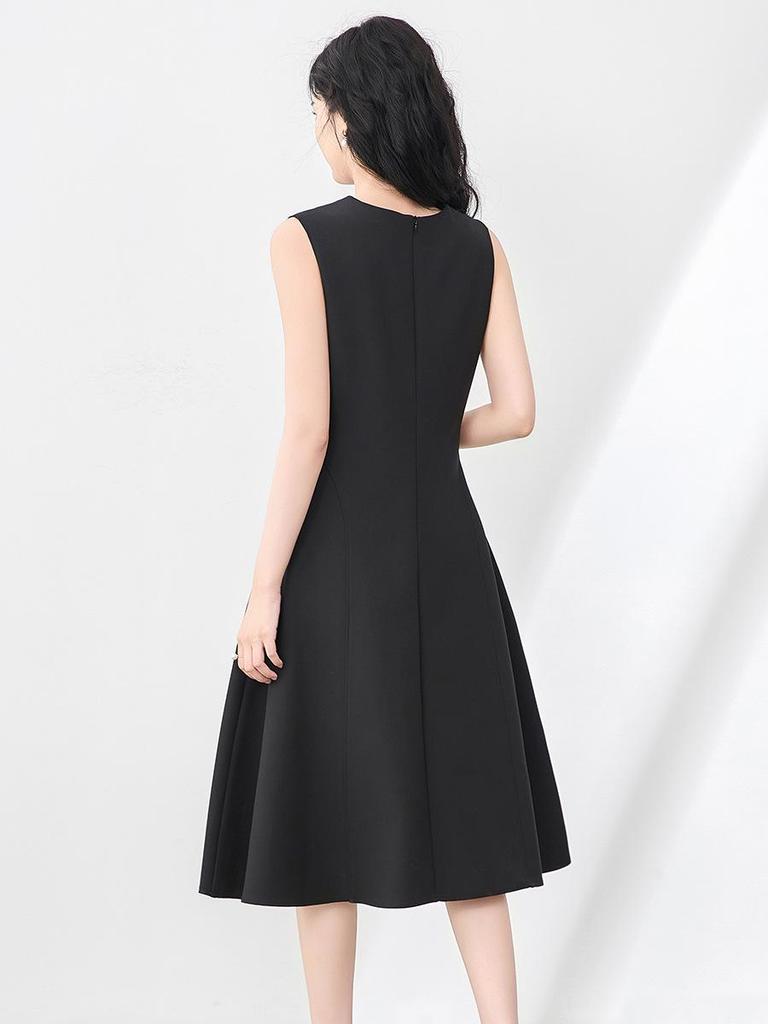 Elegant Three-Dimensional Beaded Floral Waist-Hugging Sleeveless Summer Dress for Women