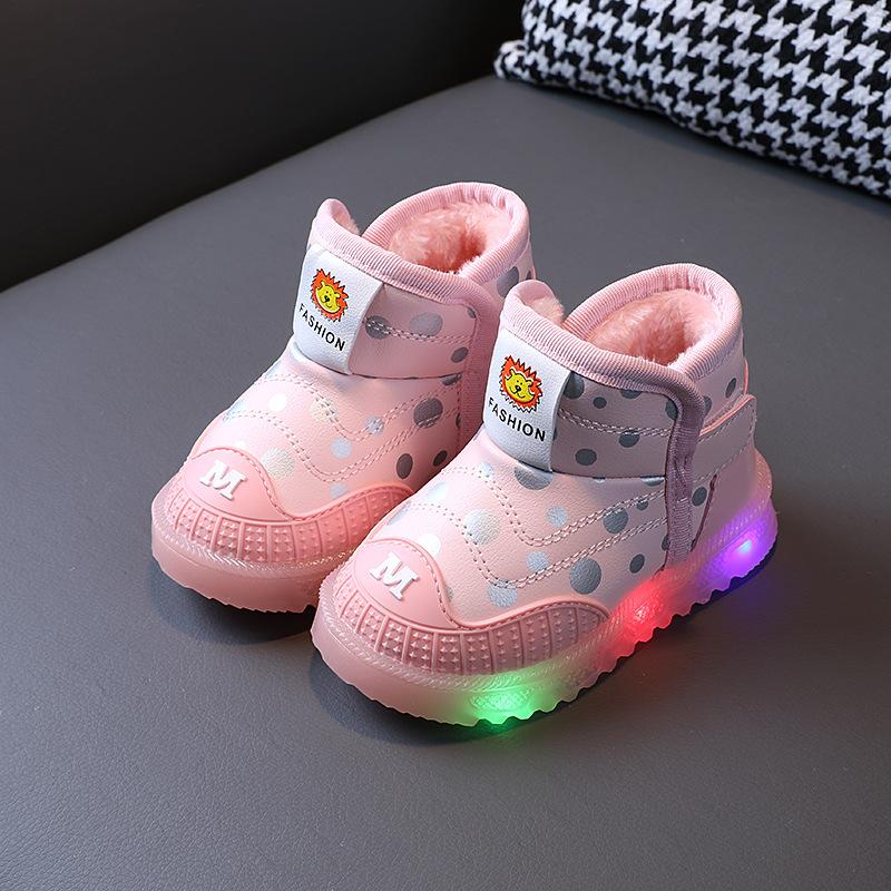 Light-up snow boots for women1-6Years Old3Boys fleece-lined thickened cotton shoes, toddler light-up shoes, baby soft-soled walking shoes, trendy 21-25Code【One Hand5Doub