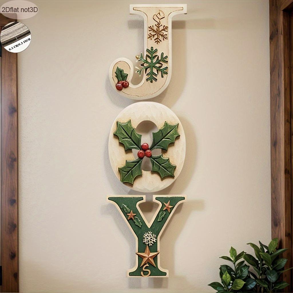 Wooden Wall Decor Christmas Wreaths-For Front Door,"JOY" Slogan,Indoor and Outdoor Use-Rustic Holiday Décor,Living Room Kitchen