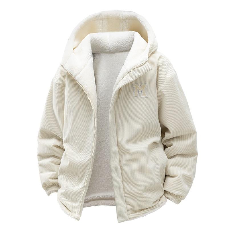 Corduroy Hooded Cotton-padded Clothes for Men and Women, Winter Thickened Cotton-padded Clothes, Fleece Couple's Cotton-padded Jackets
