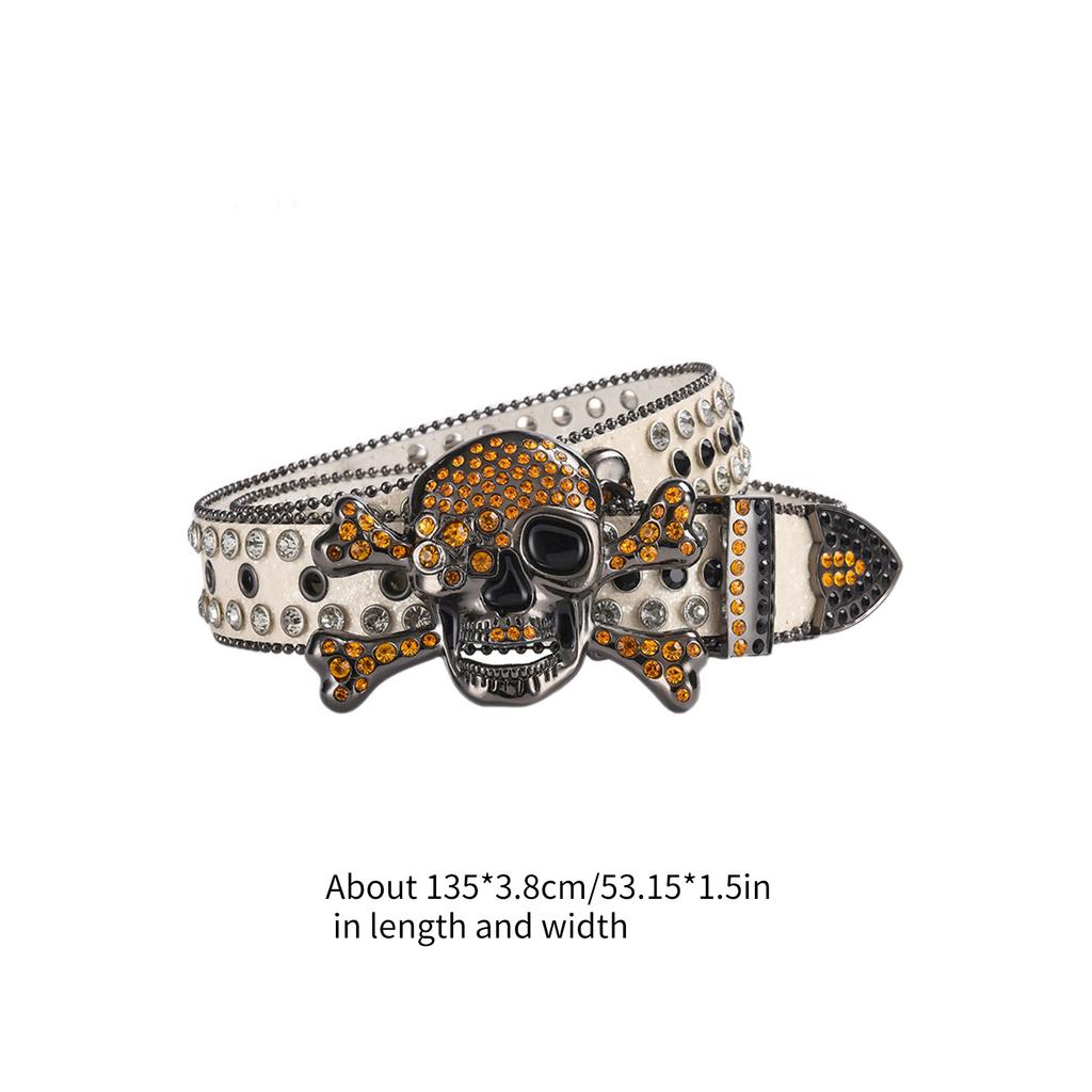 Adult Sequins Belt for Disco Party Waist Belt Rhinestones Skull Buckle Thin Waist Belt Street Cultures Enthusiasts Belt