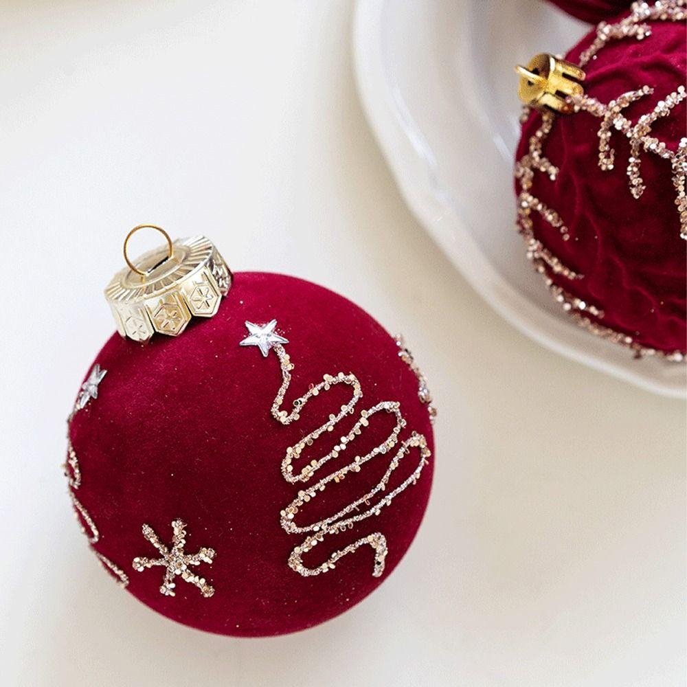 3pcs Flocking Christmas Balls Pendant 8cm Christmas Tree Ornaments  Holiday Festival Decor