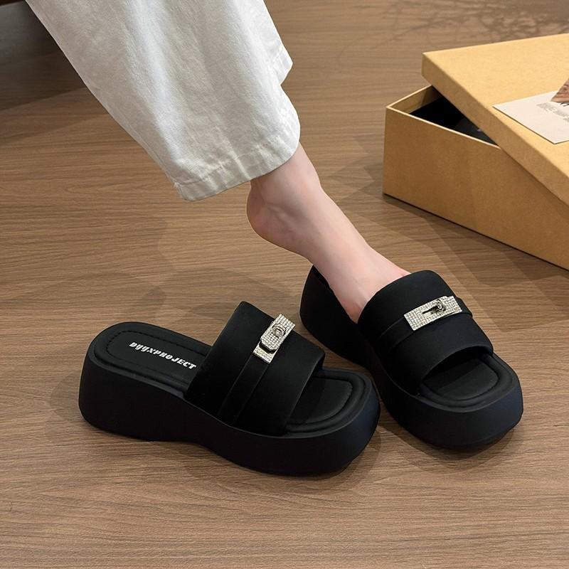 

Black platform slippers women s summer wear heightening shoes new seaside vacation sandals blogger sandals 35