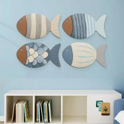 4 Stück Küsten-Holzfisch-Wandkunst Rustikale Nautische Meeresfisch-Skulptur für Wohnzimmer Seehaus Badezimmer Eingangsbereich