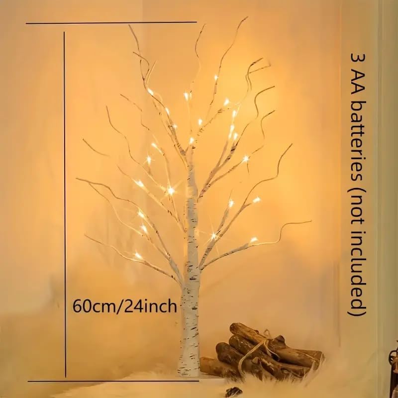 PEIDUO Artificial Tree for Easter Decorations, 2 FT Birch Tree with LED Lights, Warm White Fairy Lights Spirit Tree Lamp for Home Indoor Tabletop