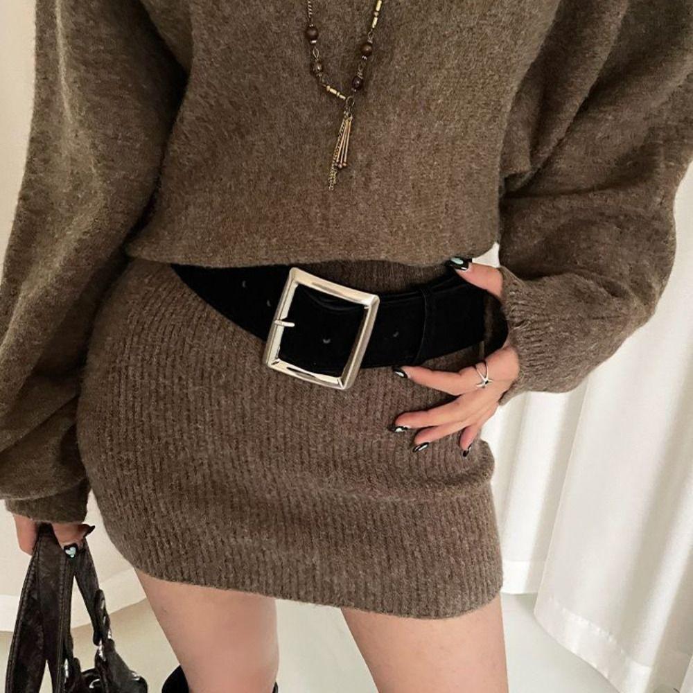 Width Wide Belt Square Buckle Trouser Decoration Fashion Pu Waistbands Dress Decoration