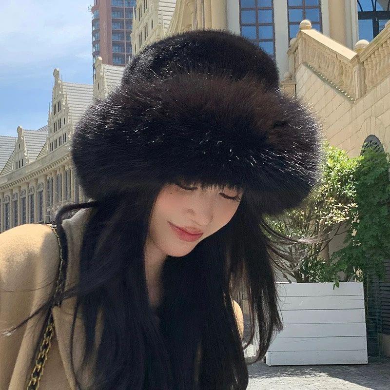2025 Fluffy Fur Fisherman Hat Women Winter Plush Bucket Hat Ear Protection Cap Windproof Warm Female Panama Caps Russian Hat