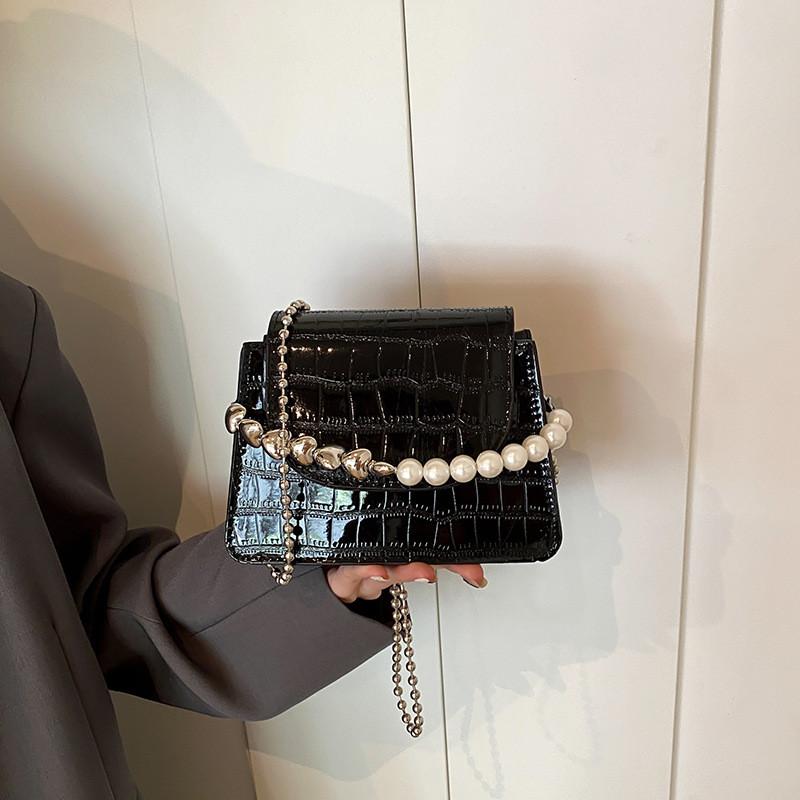 Pearl Simulated Fashion Decoration Crocodile Pattern Women Casual Square Bag