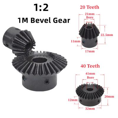 1pcs Single 1 Mod Bevel Gear 1:2 20/40 Teeth Bore 6/8/10/12/14/15mm 45# Steel 1M Mechanical Transmission Parts Gear