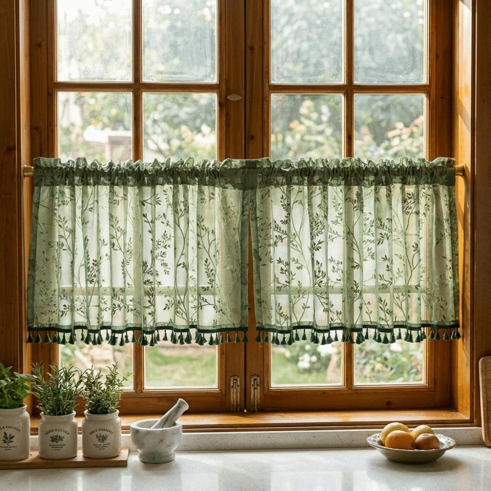 Pastoral Style Tulle Kitchen Curtain Sheer Voile Window Drapes Room Partition Curtain Living Room