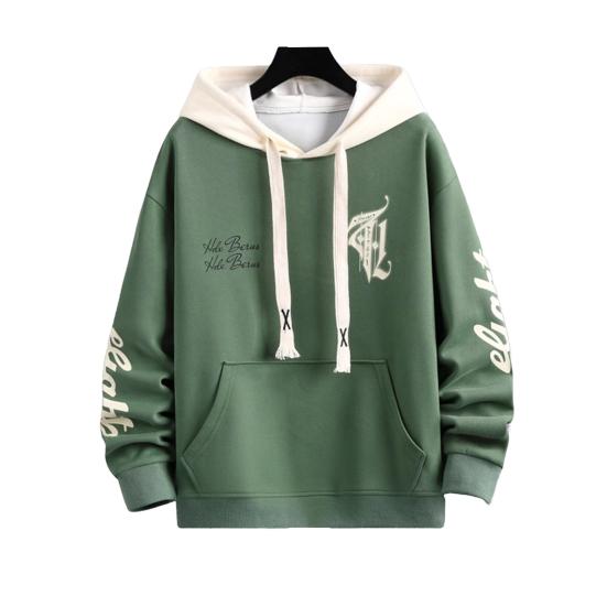 Winter Men Hoodie with Hood Drawstring Letter Printing Color-blocked Hip Hop Style Oversized Thickened Warmth Rentention Outerwear