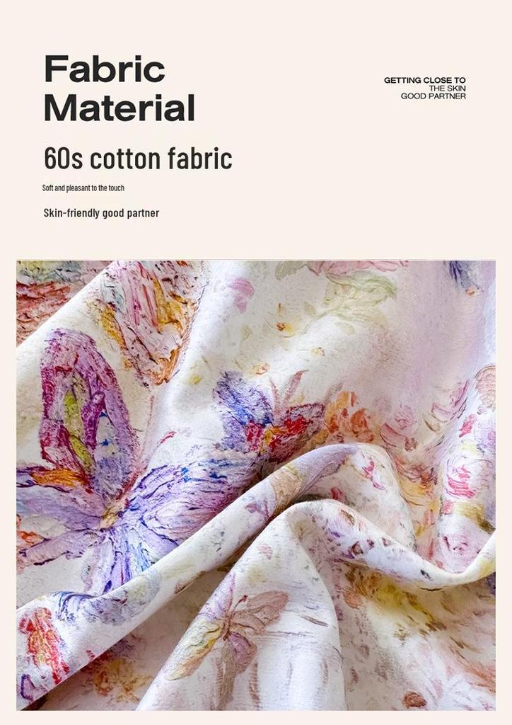 60s Long-Staple Cotton Digital Print 4-Piece Bedding Set with Duvet Cover, Bed Sheet, and Gift Bag