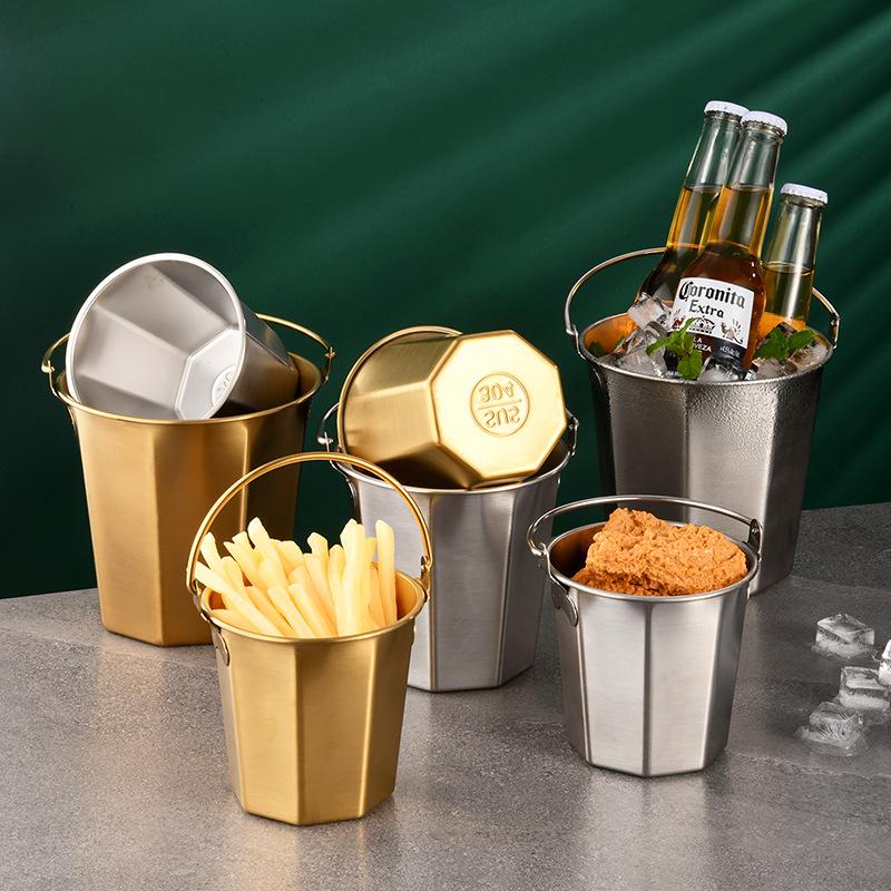 304 Stainless Steel Mini Ice Bucket Bar KTV Snack Bucket French Fry Bucket Household Kitchen Storage