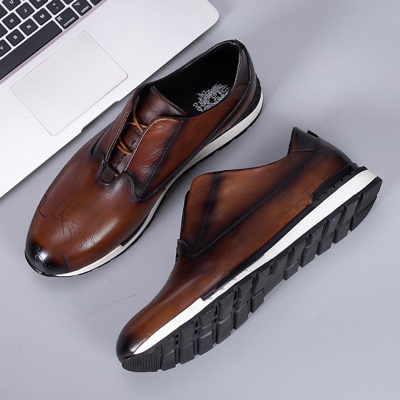 Fashion Luxury Mens Sneakers Genuine Leather Lace-Up Comfortable Oxford Vintage Casual Shoes for Men Outdoor Walking Flat Footwear