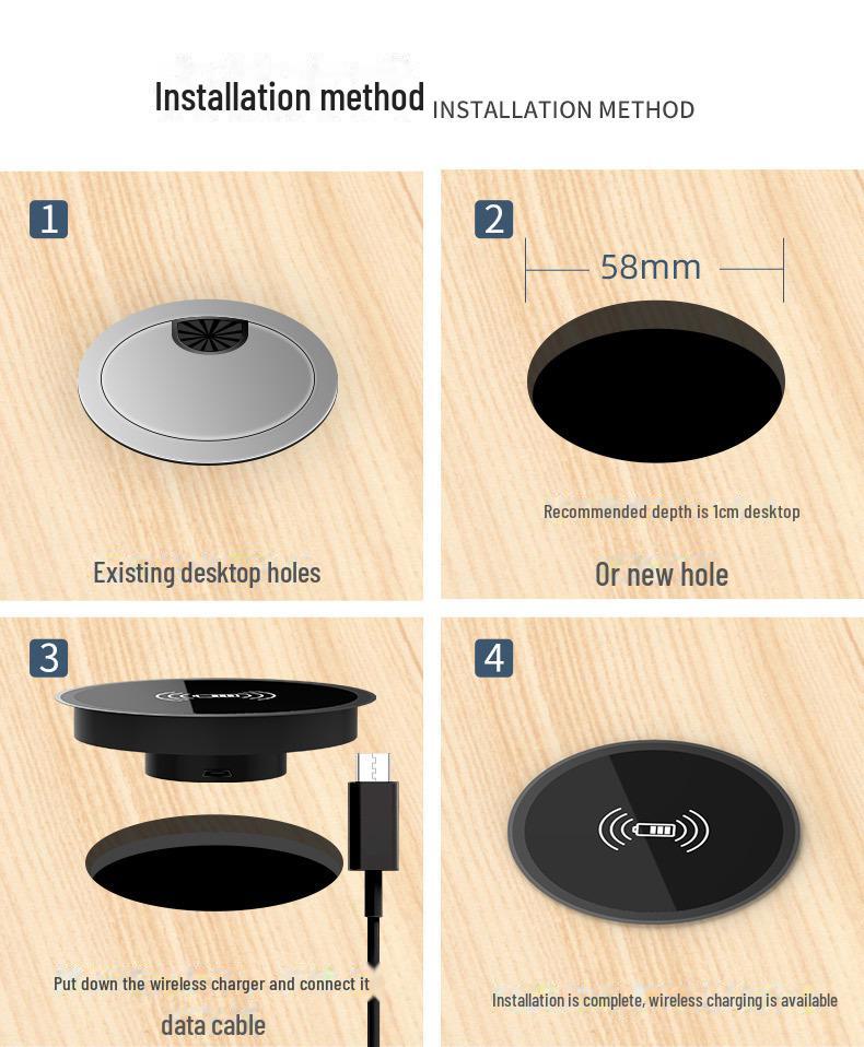 Eingebettetes Desktop-Wireless-Qi-Ladegerät: 15W Schnellladung für Mobiltelefone, Ideal für Schreibtische mit Spülbeckenloch-Kompatibilität