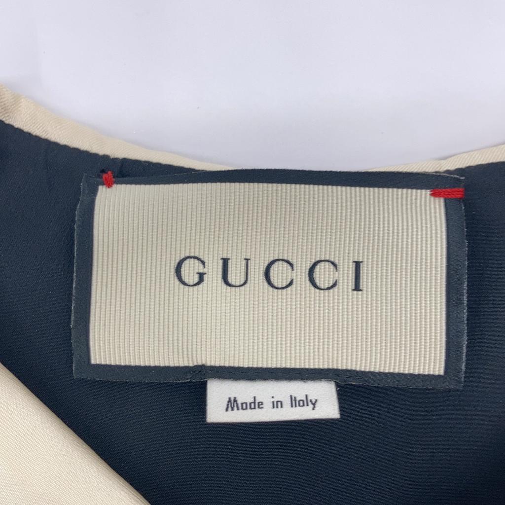 GUCCI 516826 2018 Black x Pink Silk Bulldog Dog Print Peter Pan Collar One-Piece dress 38 pink/blackUsed