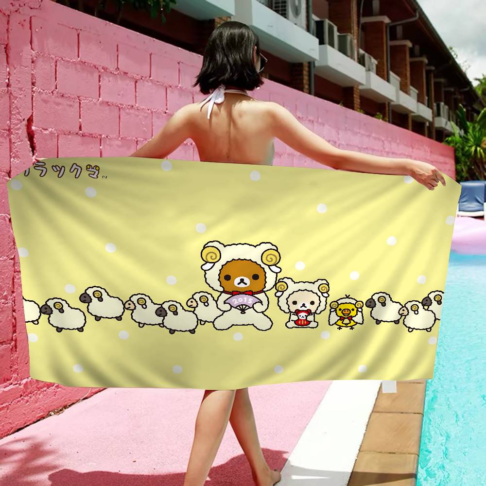 

R-Rilakkuma Microfiber Printed Beach Towel Mountain Climbing Yoga Beach Swimming Running Absorbent Soft Towel W30*H60(CM)