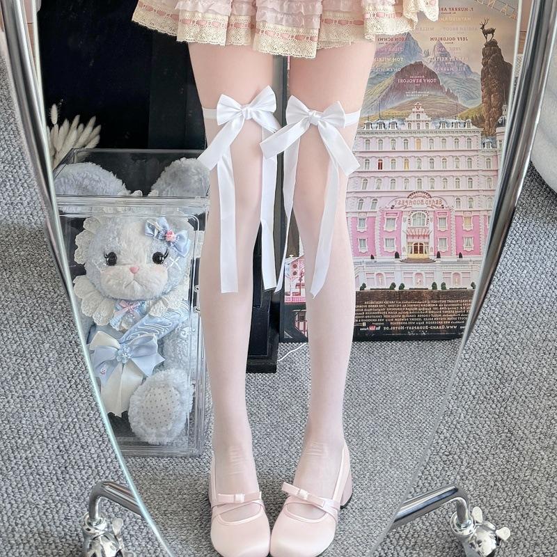 Bow Ribbon Knee Socks Arbitrary Cut Women'S Ballet White Pure Desire Girl Stockings Ins Trendy Thin