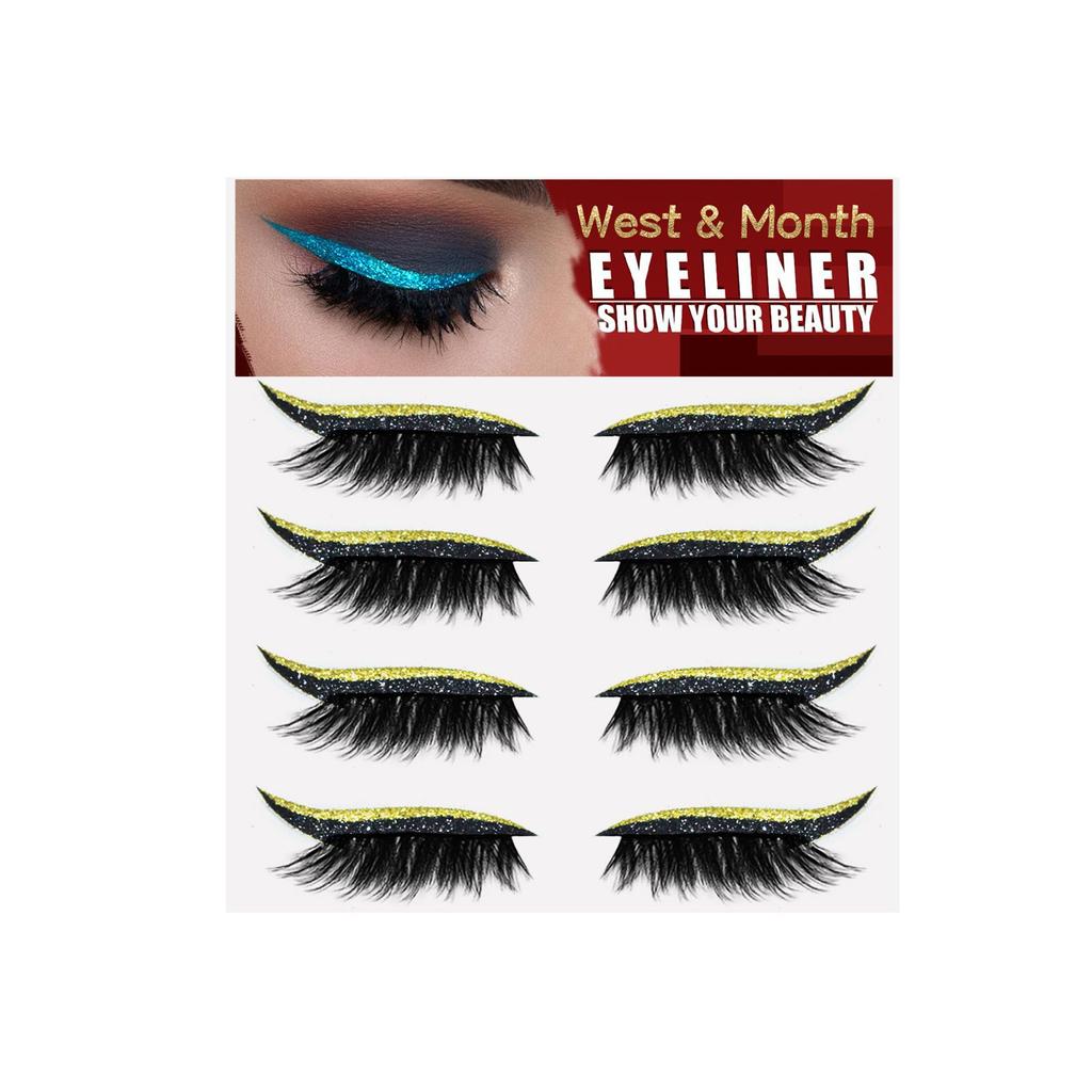 West&Month 4 Paar/Set Fake Lashes Eyeliner, langlebig, mehrere Stile, einfach zu verwenden für Party, Wimpernaufkleber, Eyeliner-Aufkleber