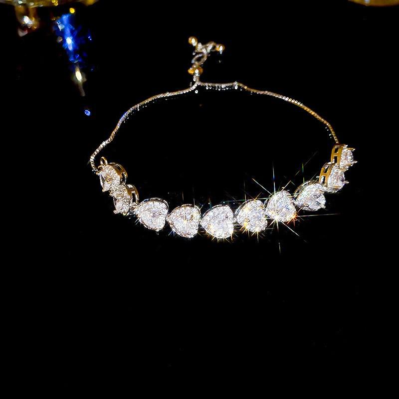 Pulsera coreana ajustable de flor de rombo de circón - Joyería elegante y versátil para mujer