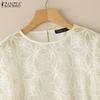 ZANZEA Women Casual Round Neck 3/4 Sleeve Loose Patchwork Lace Blouse