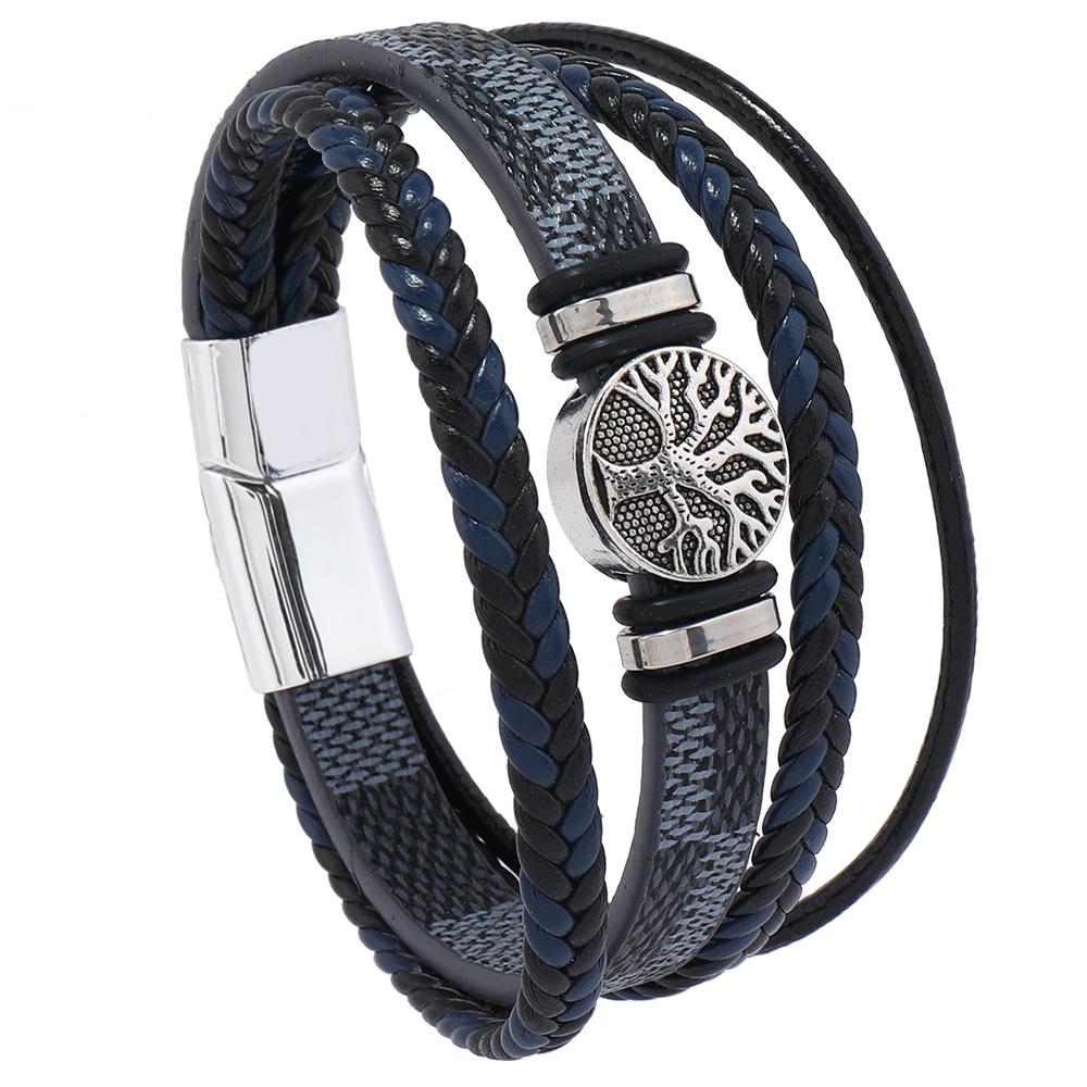 Braided Leather Rope Punk Men's Bracelet with Tree of Life Charm