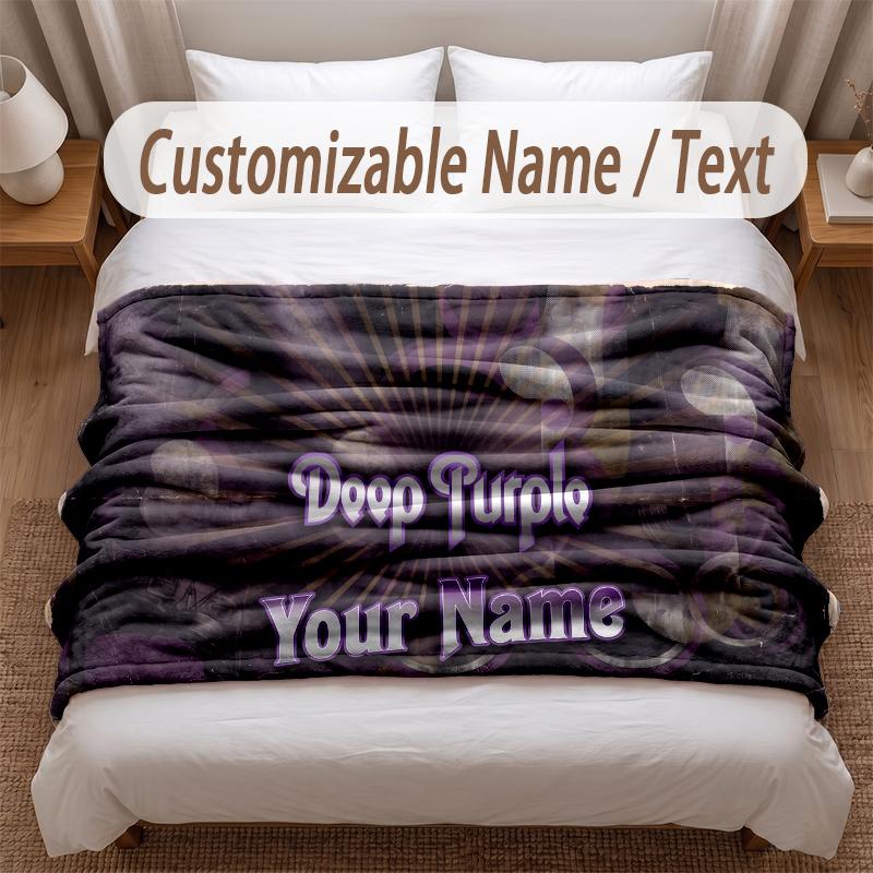 Deep Purple Printed Flannel Blanket Custom Name Text Soft Warm Throw For Bedroom Holiday Gift