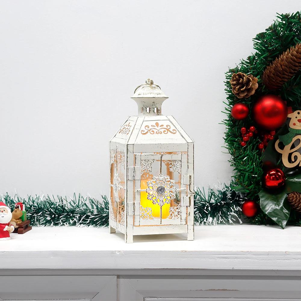 CDecorative Lantern 9.5" High Metal Candle Lantern Vintage Style Hanging Lantern (White with Gold Brush)