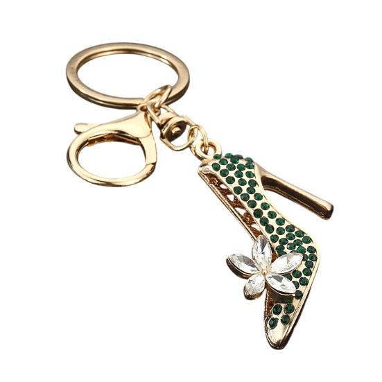 

Keychain Pendant Sparkling Rhinestones High Heels Charm Key Chain with Lobster Clasp Electroplated Key Holder Bag Accessory зелений